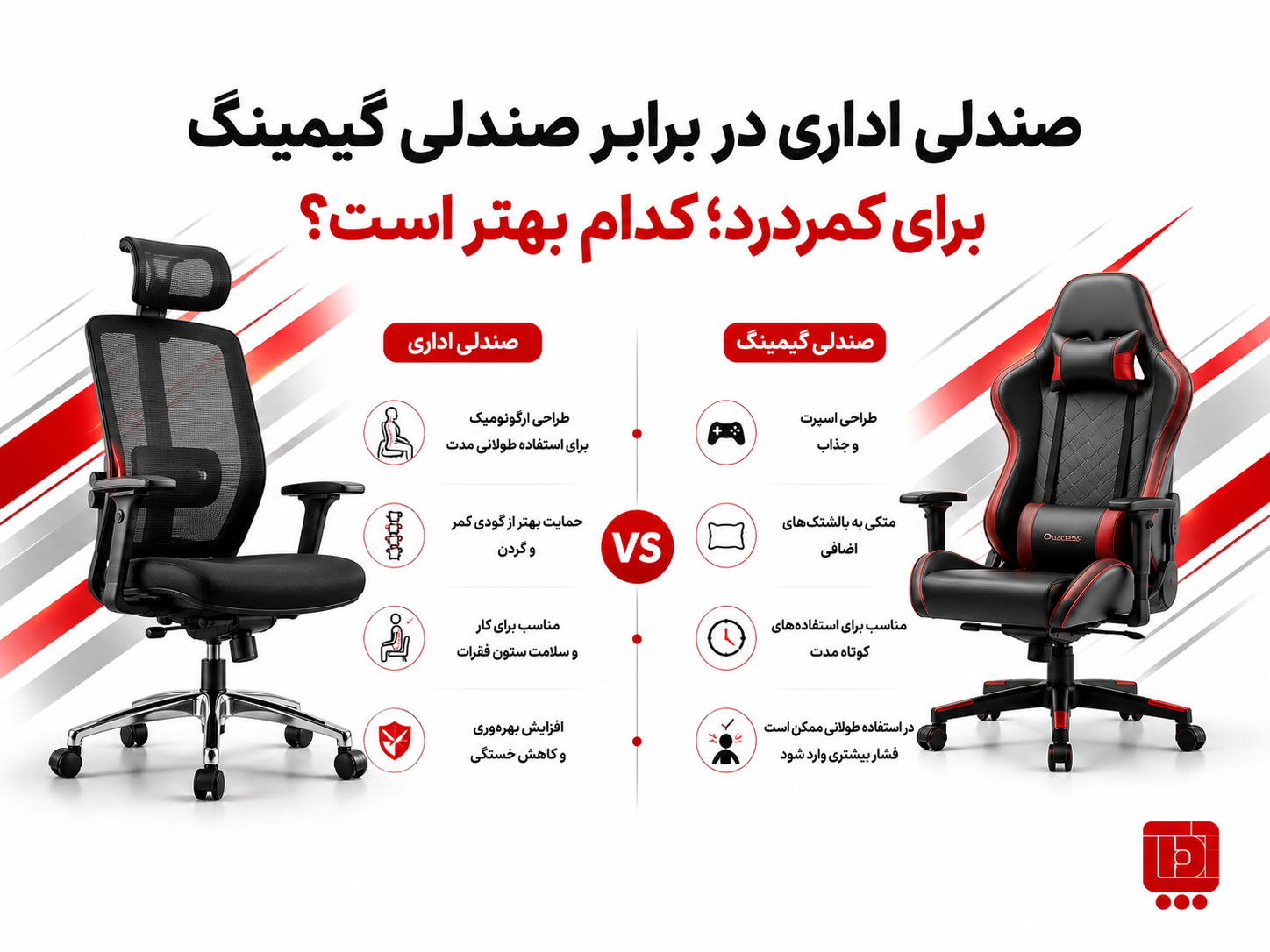 صندلی اداری در برابر صندلی گیمینگ برای کمردرد؛ کدام بهتر است؟ — بهترین صندلی اداری برای کمردرد